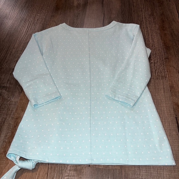 T by Talbots Blue w White Polka Dots Shirt Womens XS 3/4 Sleeve Side Bow tie - Picture 7 of 7